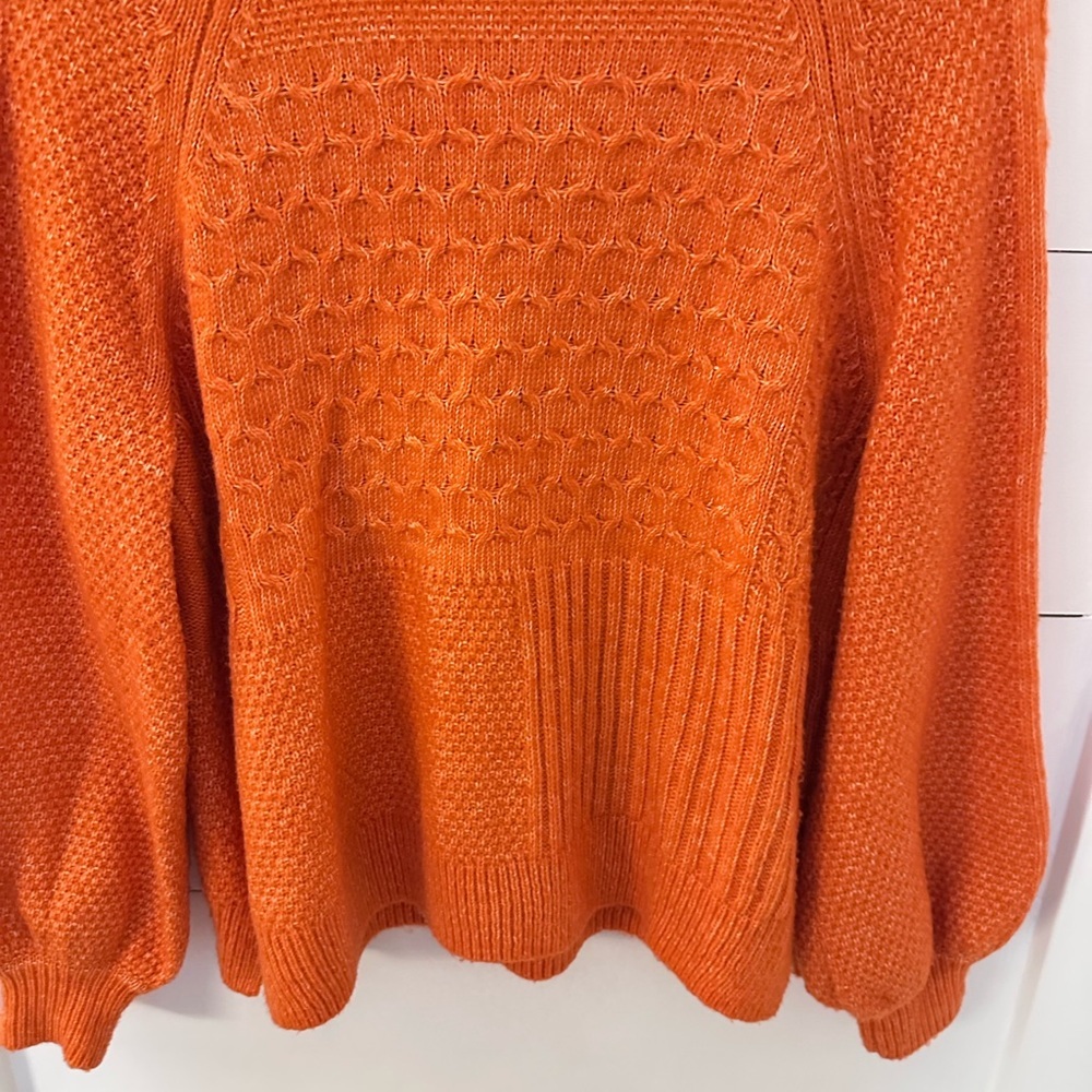 CABI #4038 Harvest cable knit hunter orange cotton woman balloon sleeve sweater - Picture 14 of 15
